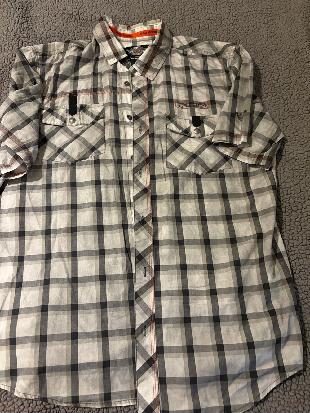 Harley-Davidson Men's Short-Sleeve Plaid Button-Down Shirt - White, Gray & Black